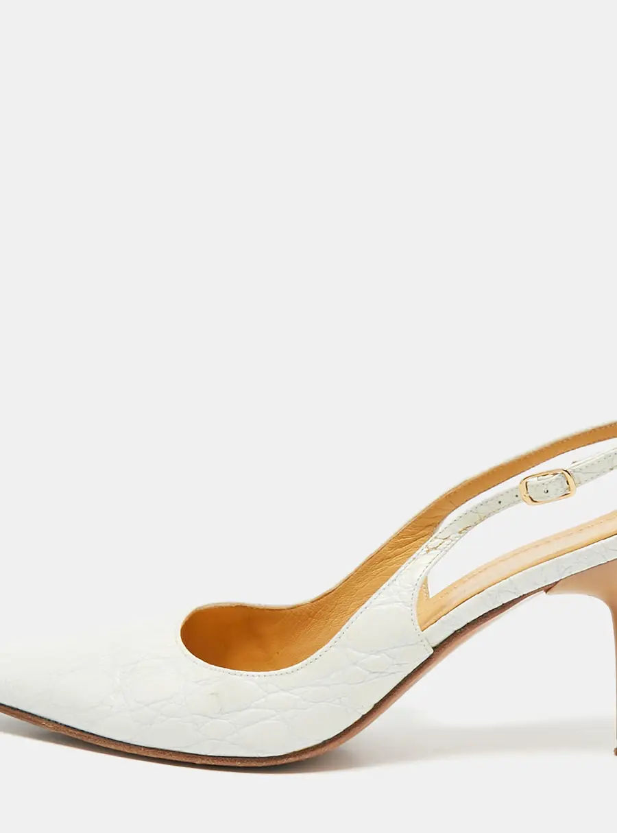 Casadei White Leather Pointed Toe Slingback Pumps Size 37.5
