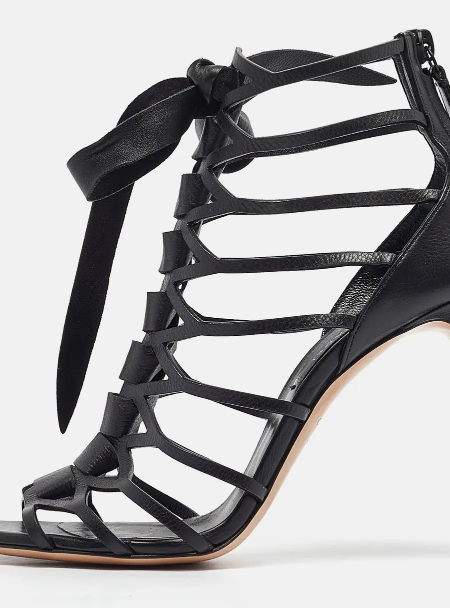 Casadei Black Leather Gladiator Slide Sandals Size 39