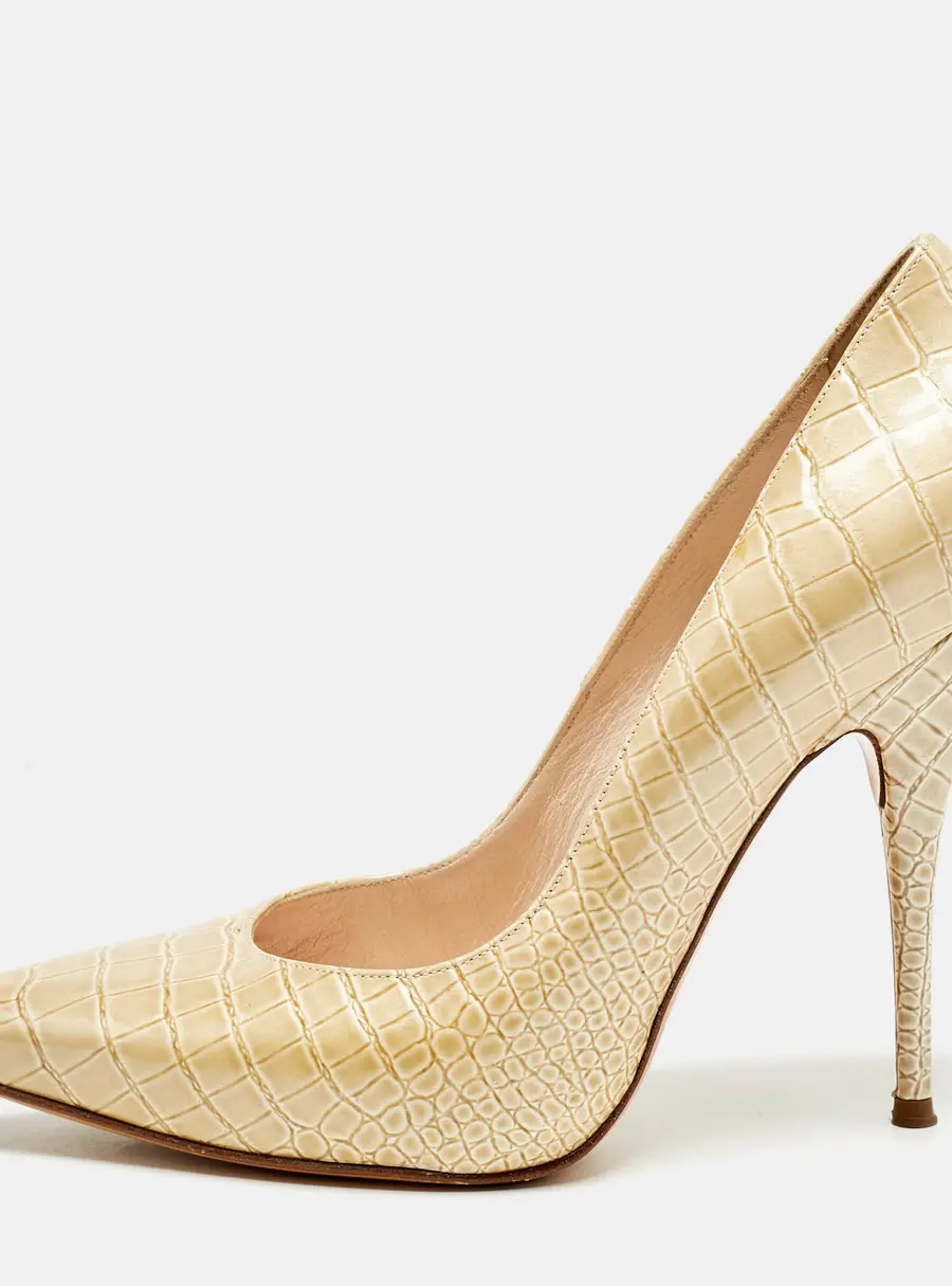 Casadei Beige Croc Embossed Patent Leather Pointed Toe Pumps Size 38.5
