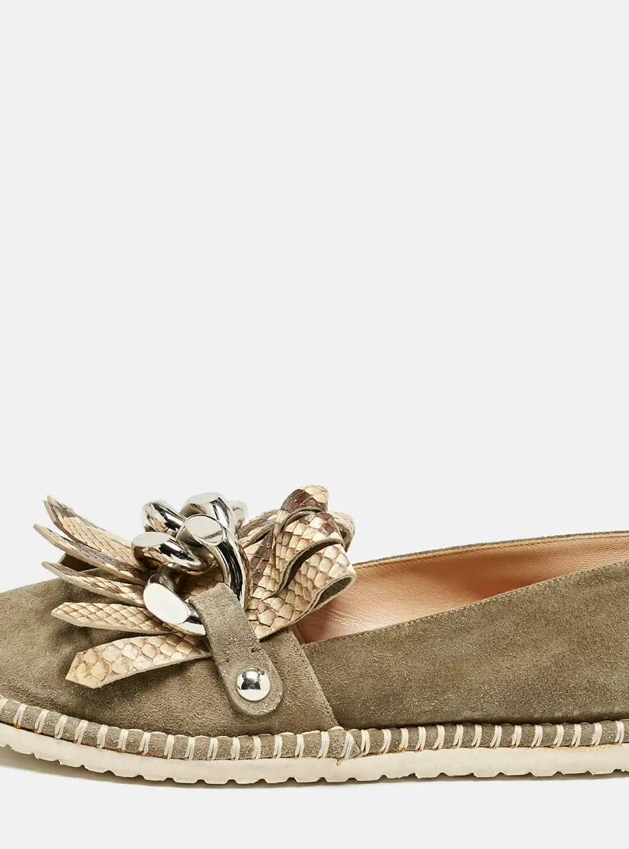 Casadei Grey Python Embossed Leather and Suede Chain Smoking Slippers Size 37