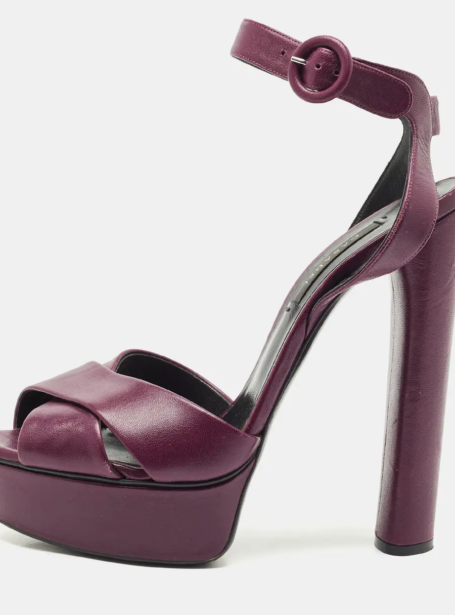 Casadei Purple Leather Platform Ankle Strap Sandals Size 39