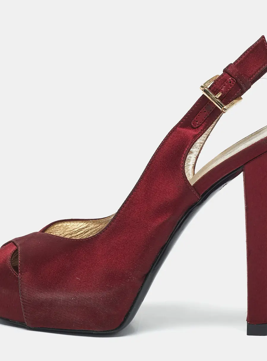 Casadei Burgundy Satin Slingback Sandals Size 37