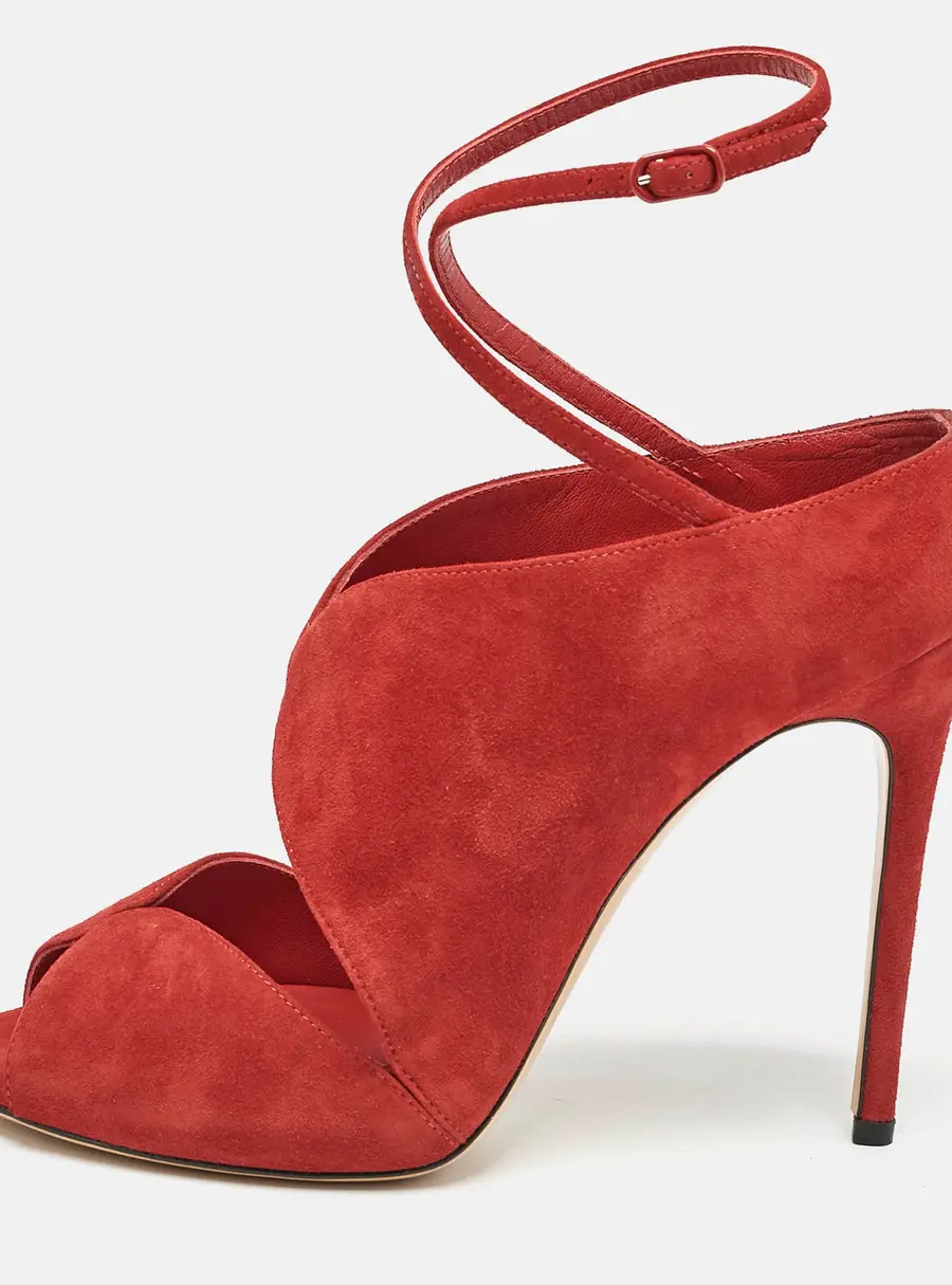 Casadei Red Suede Cut Out Ankle Strap Booties Size 37.5