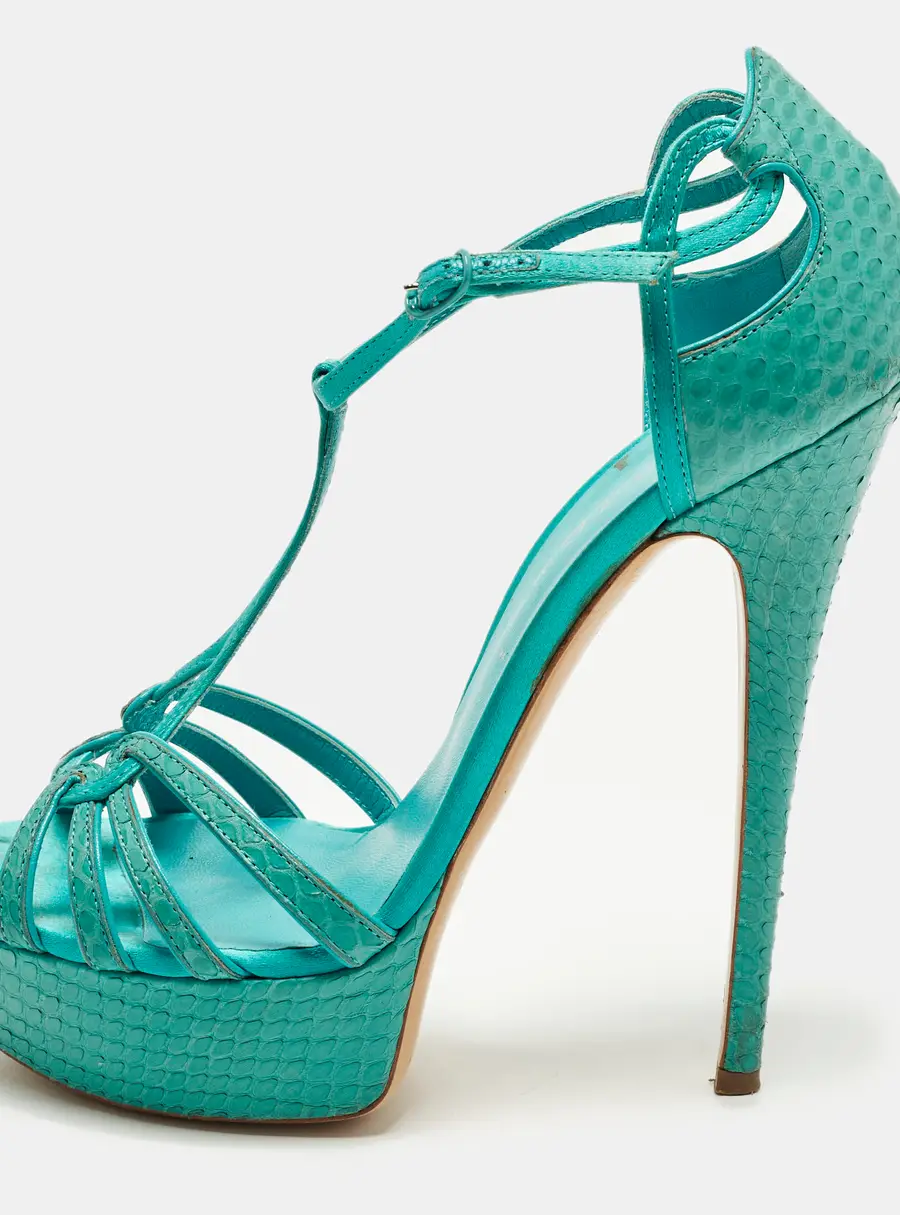 Casadei Size 39 Blue Python Leather Platform Ankle Sandals