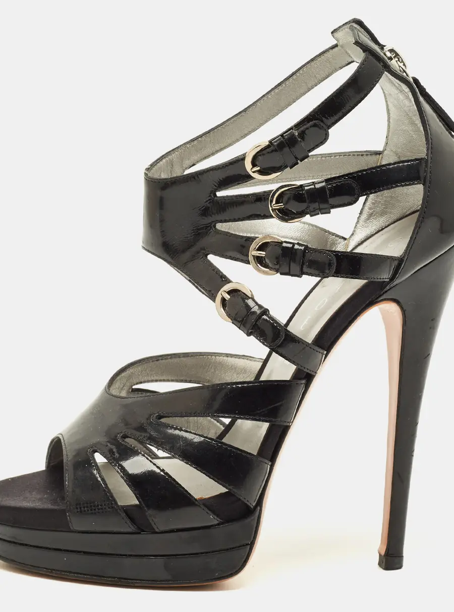 Casadei Size 38 Black Patent Leather Platform Strappy Sandals