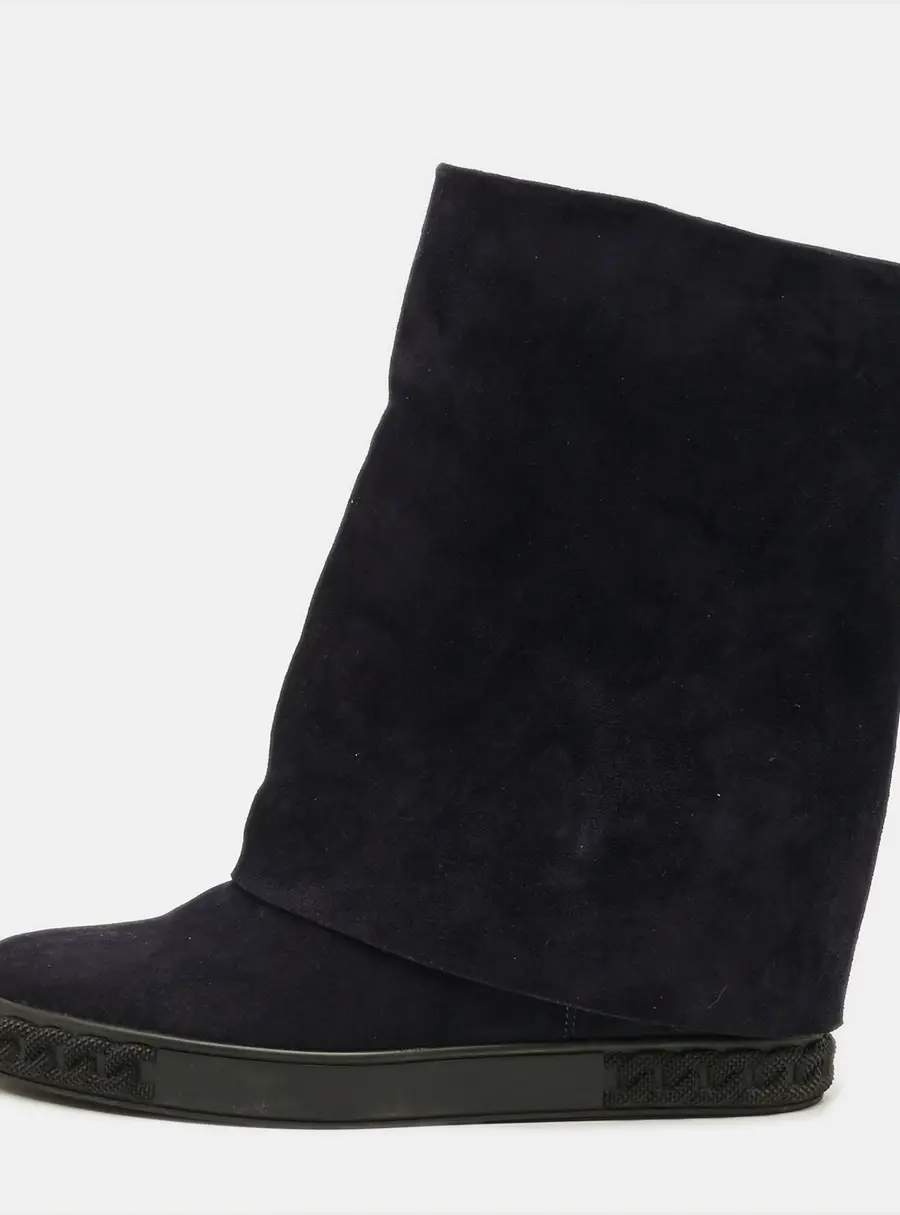 Casadei Renna Gotham Size 41 Navy Blue Suede Wedge Sneakers