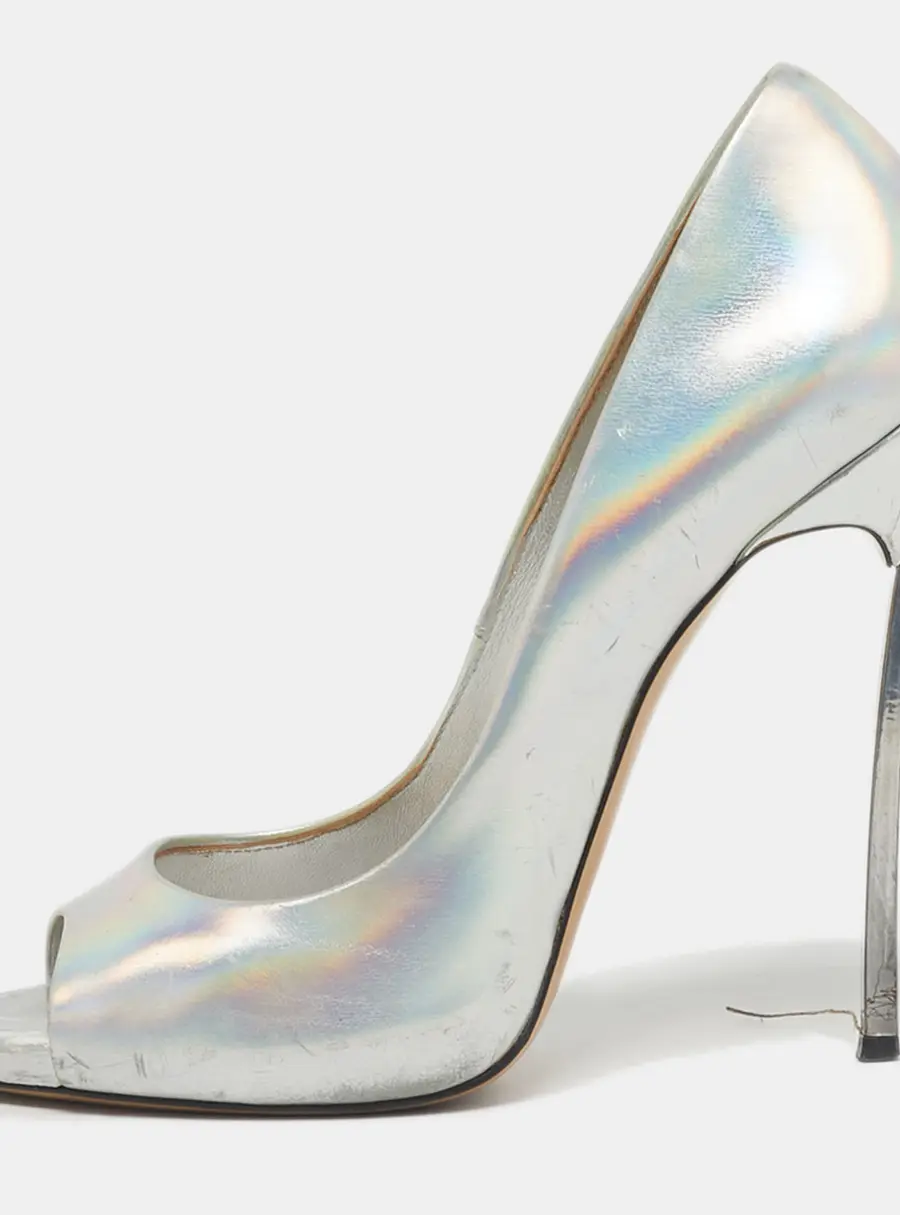 Casadei Silver Leather Peep Toe Pumps Size 39