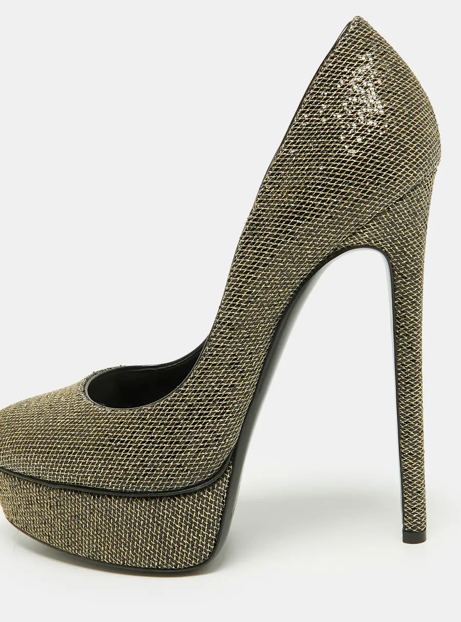 Casadei Daisy Size 38 Gold/Black Lurex Fabric Platform Pumps