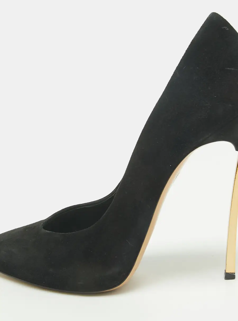 Casadei Size 37.5 Black Suede Pointed Toe Pumps
