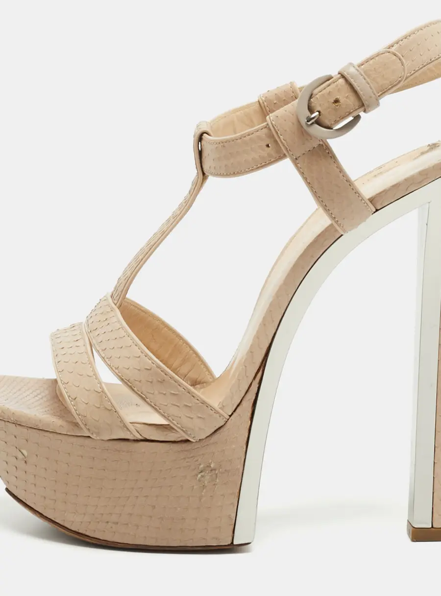 Casadei Size 38.5 Beige T Starp Platform Sandals
