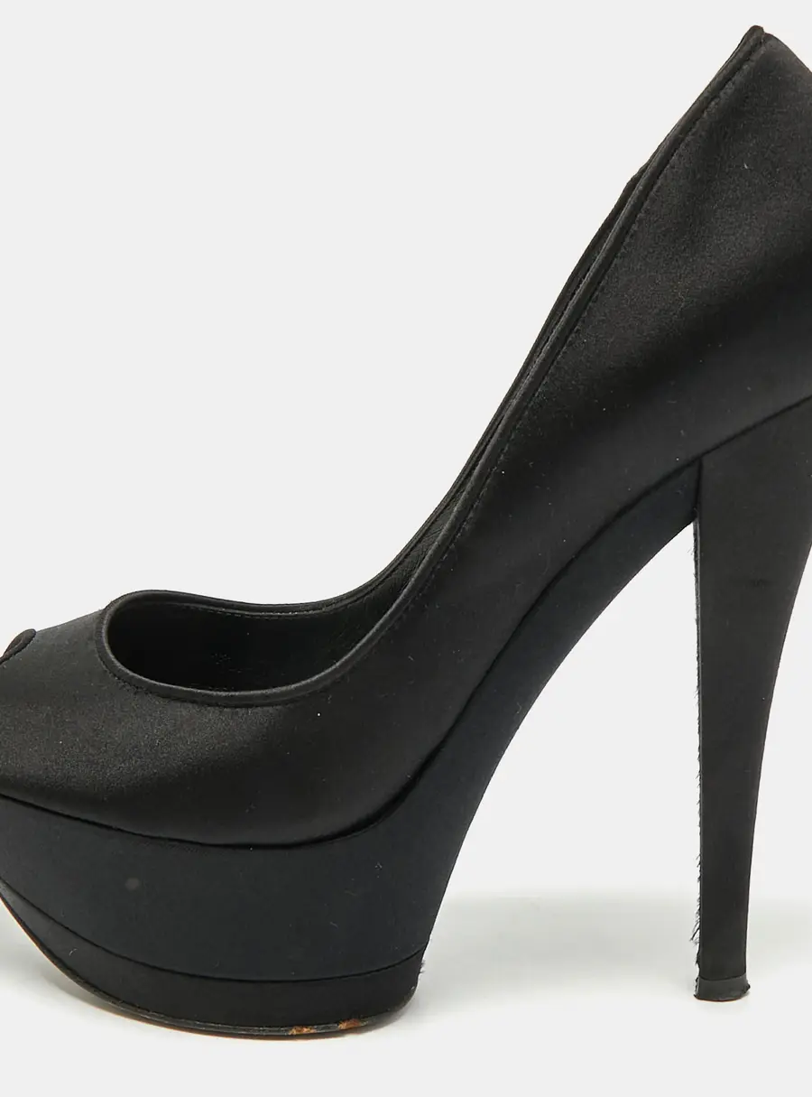 Casadei Size 37 Black Satin Platform Pumps
