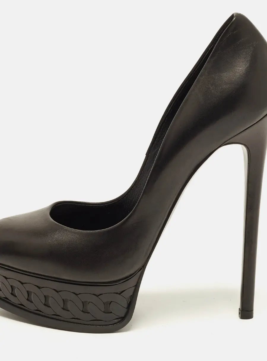 Casadei Daisy Size 38.5 Black Leather Platform Pumps