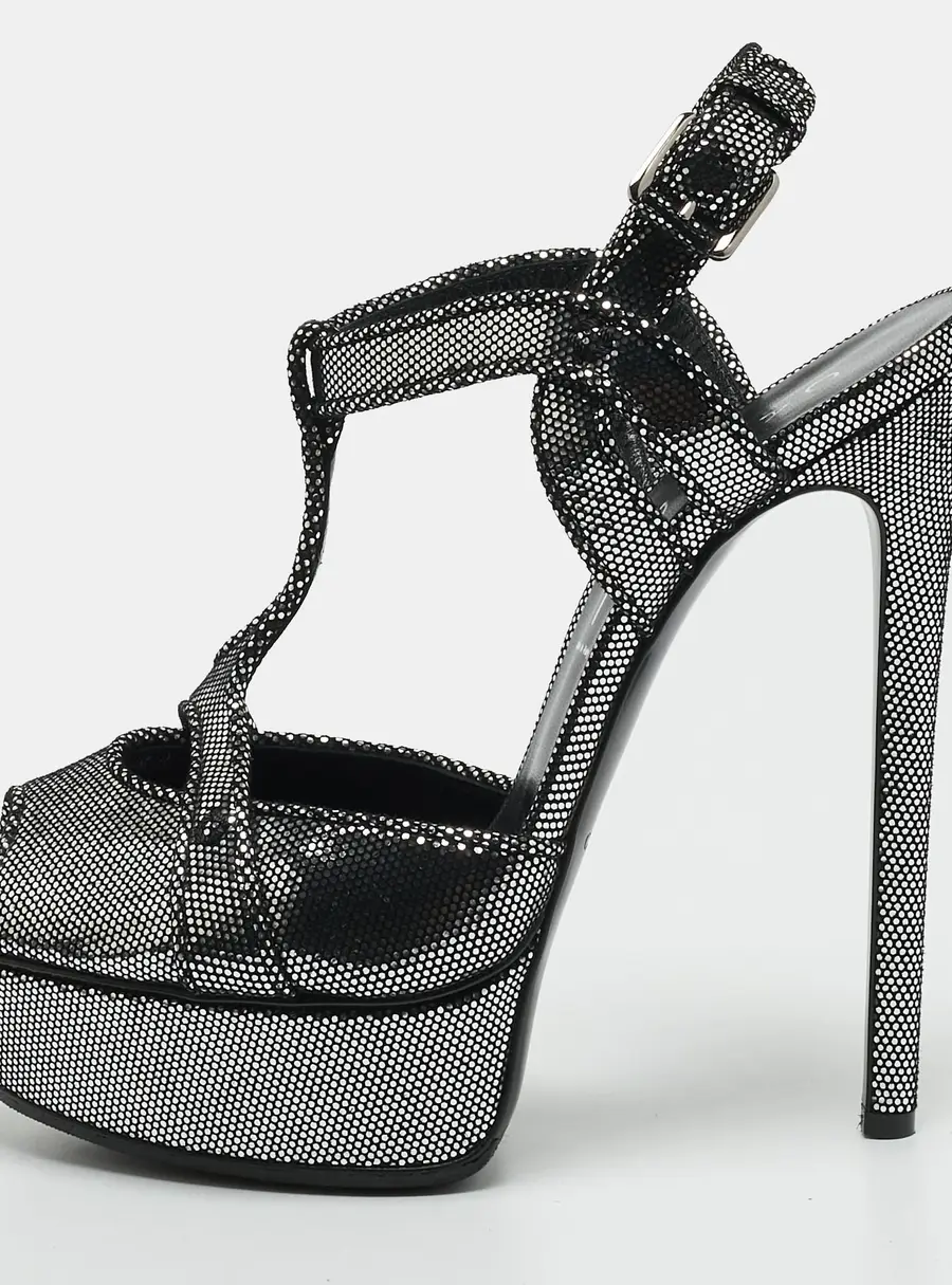 Casadei Size 38 Silver/Blaack Texture Suede Ankle Strap Sandals