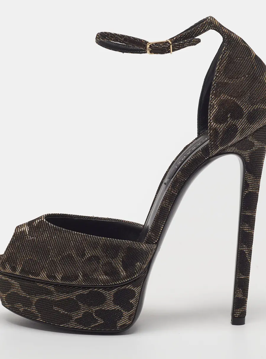 Casadei Size 38.5 Brown Leopard Print Lurex Fabric Ankle Strap Sandals