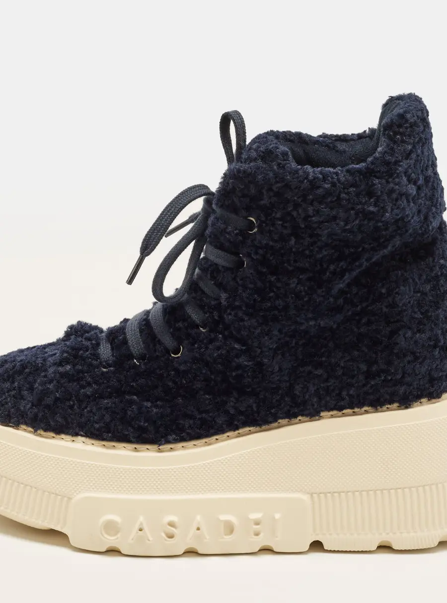 Casadei Size 39 Navy Blue Shearling Fur Combat Boots