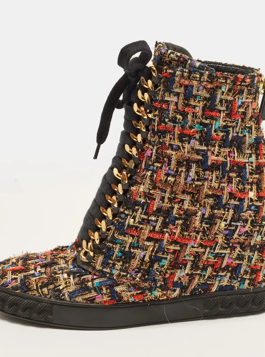 Casadei Size 39 Multicolor Tweed Wedge Sneakers