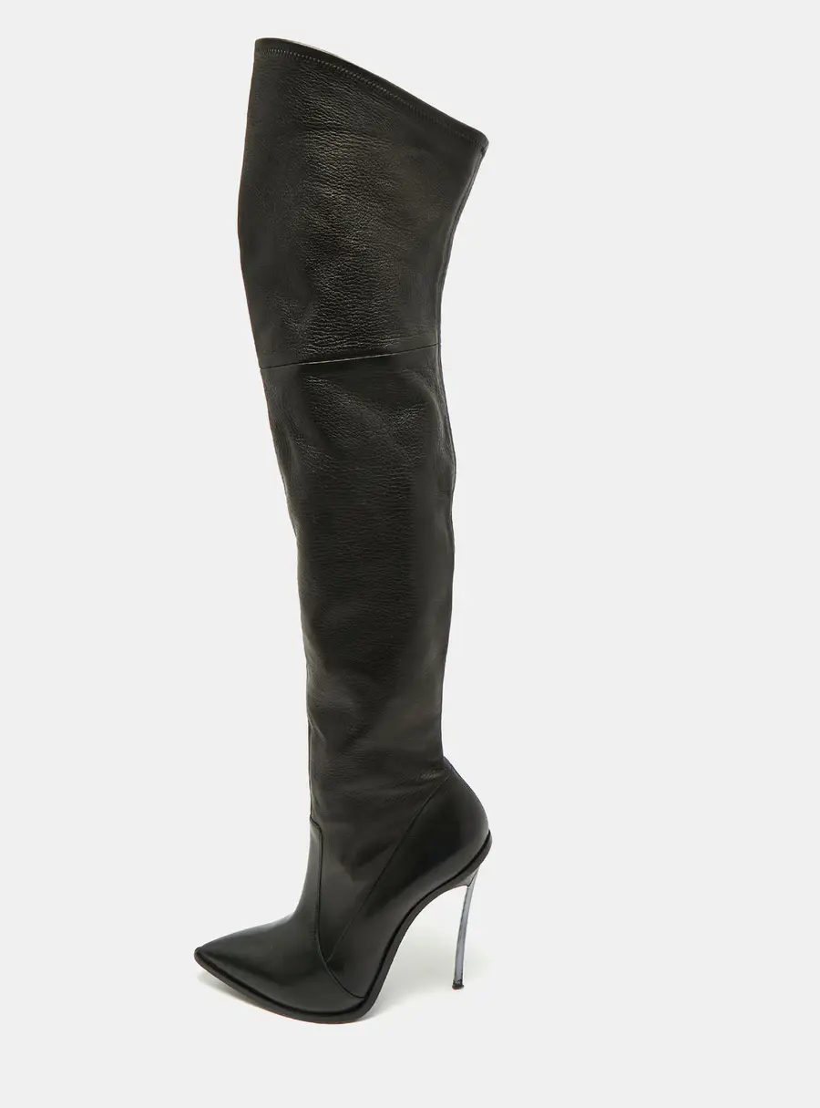 Casadei Size 41 Black Leather Knee Length Boots