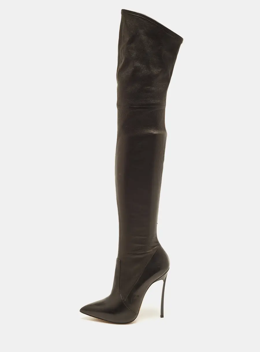 Casadei Blade Size 38.5 Black Leather Knee Length Boots
