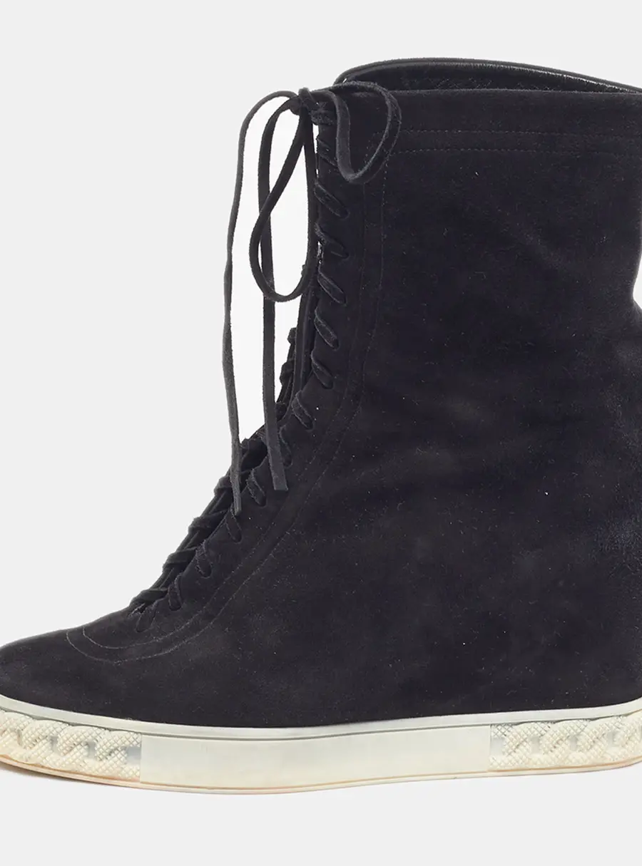 Casadei Renna Size 38 Black Suede Wedge Sneakers