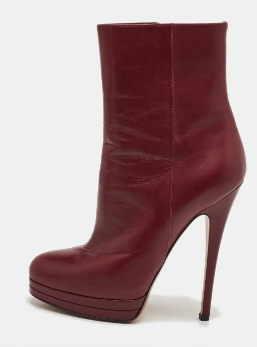 Casadei Size 36 Burgundy Leather Platform Ankle Length Boots
