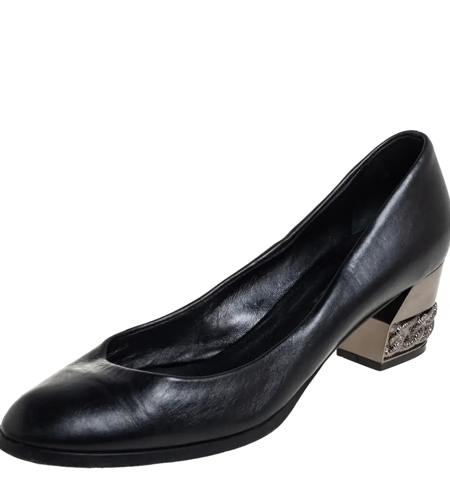 Casadei Black Leather Chain Embellished Block Heel Pumps Size 40