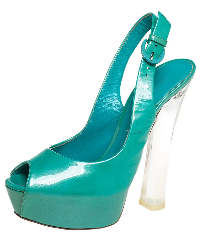 Casadei Green Patent Leather Platform Slingback Sandals Size 38