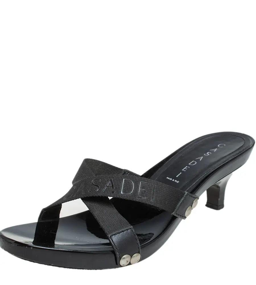 Casadei Black Fabric Studded Slide Sandals Size 38