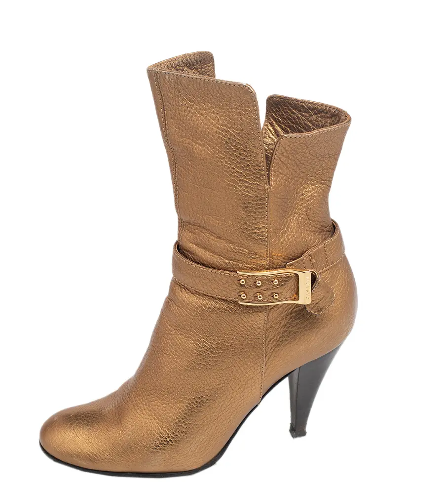 Casadei Gold Leather Ankle Length Boots Size 36