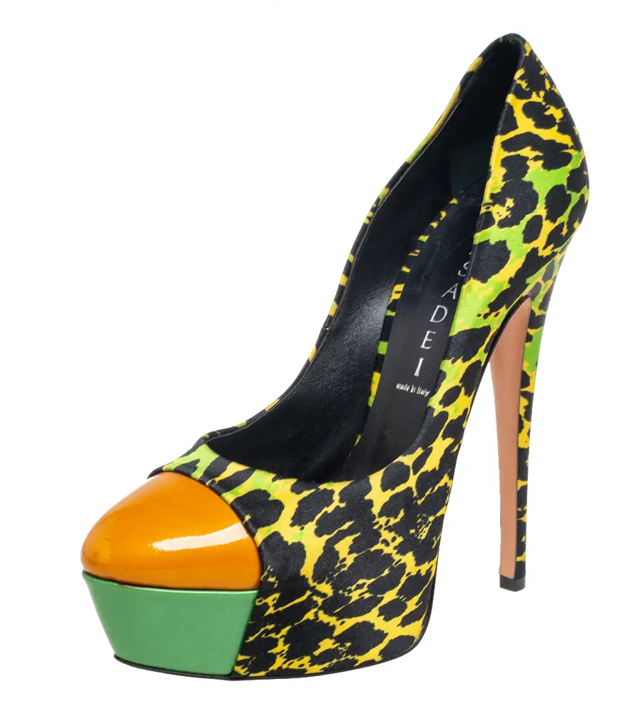 Casadei Multicolor Satin And Patent Leather Cap Toe Platform Pumps Size 37.5