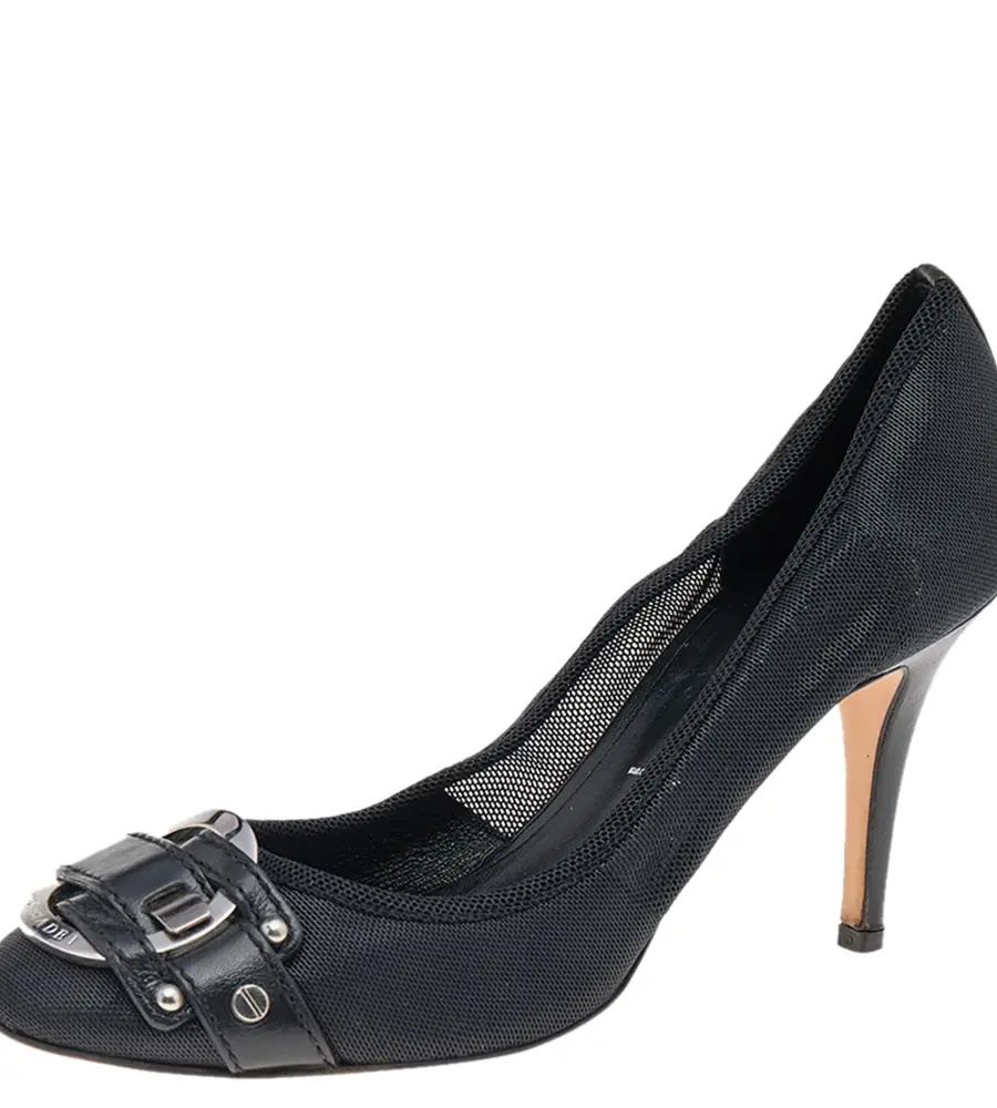 Casadei Black Mesh And Leather Buckle Detail Pumps Size 37