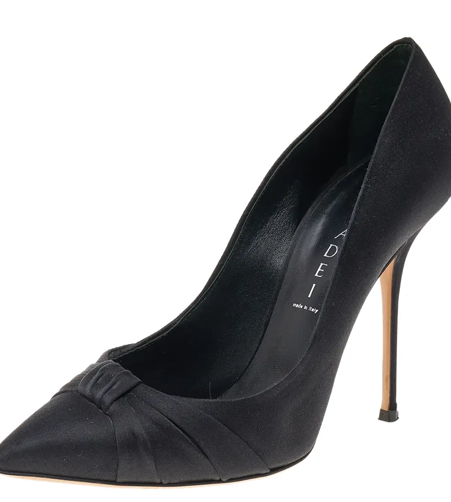 Casadei Black Satin Pointed Toe Pumps Size 39