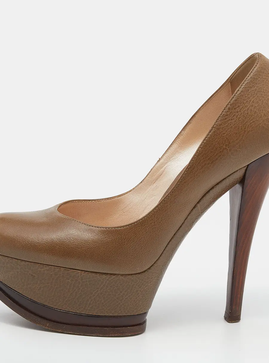 Casadei Khaki Leather Platform Pumps Size 37.5