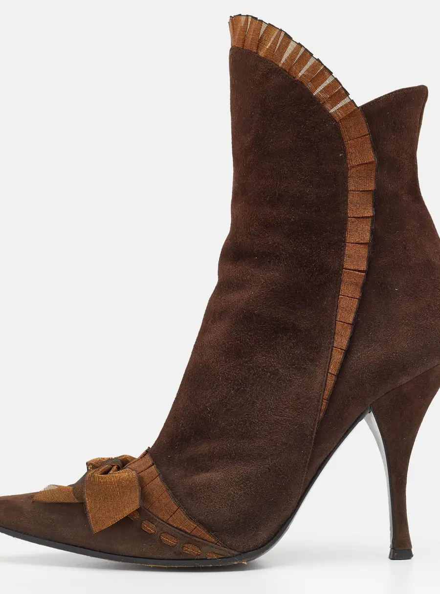 Casadei Brown Suede Bow Detail Ankle Length Boots Size 37