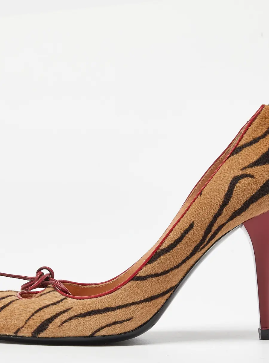 Casadei Brown/Red Zebra Print Calfhair Pointed Toe Pumps Size 34