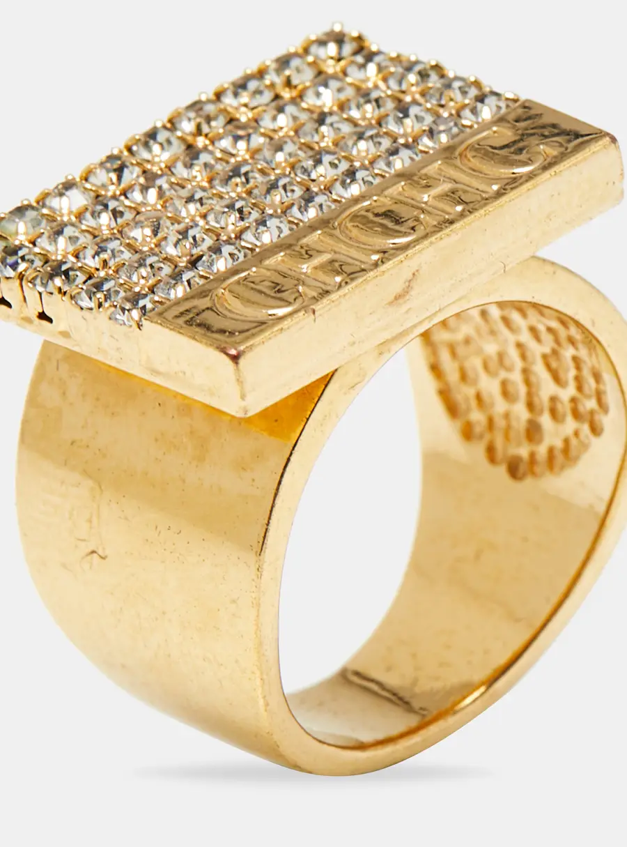 Carolina Herrera Crystal Gold  Tone Ring Size 53