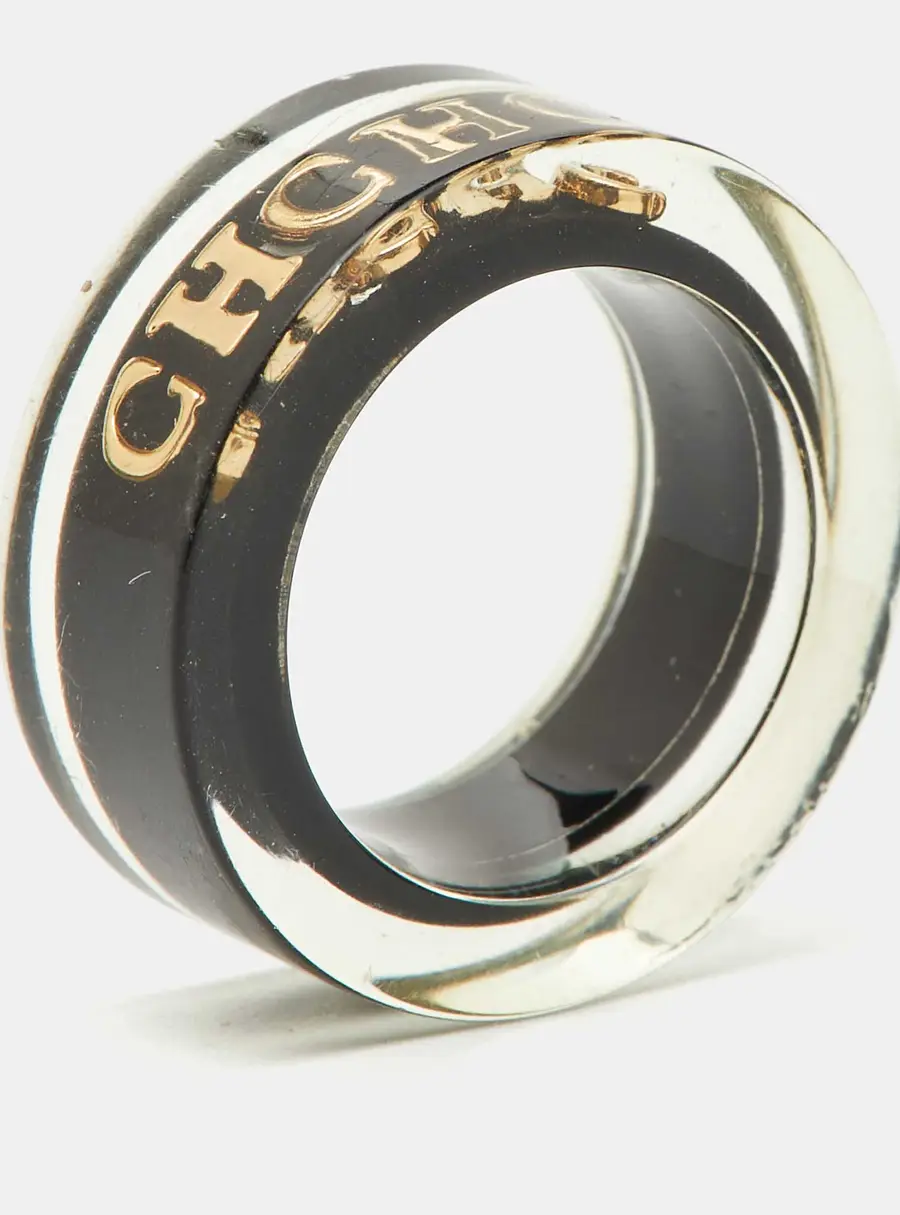 Carolina Herrera CH Resin Gold Tone Band Ring Size 54