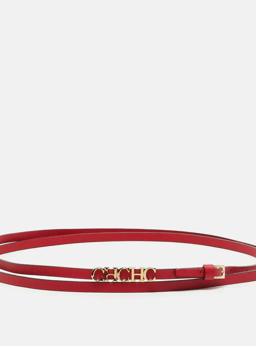 Carolina Herrera CHHC Logo Double Wrap Waist Belt Red Leather