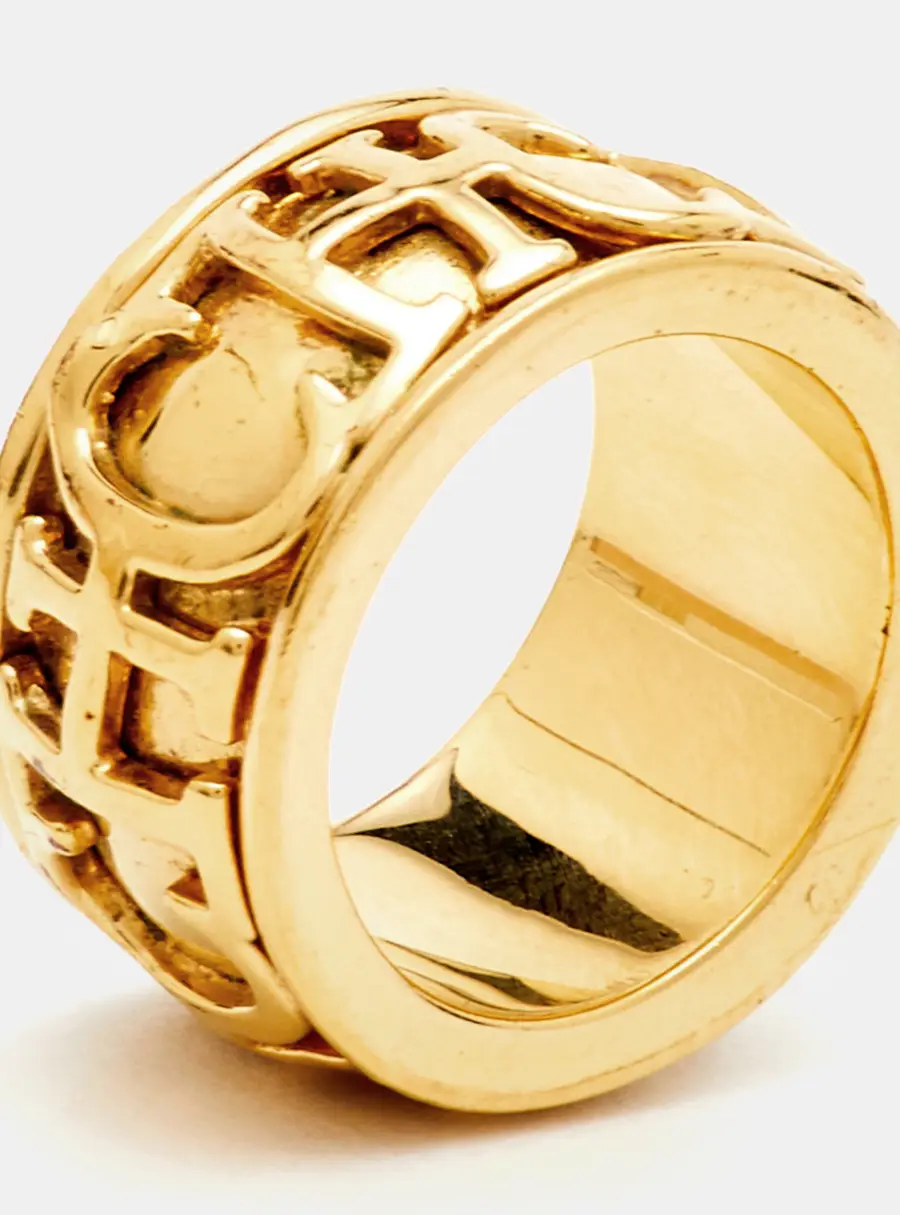 Carolina Herrera CH Gold Tone Band Ring Size 53