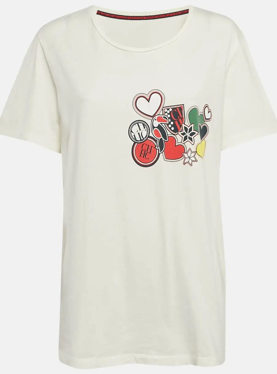 Carolina Herrera Ivory Hearts Print Jersey T-Shirt L
