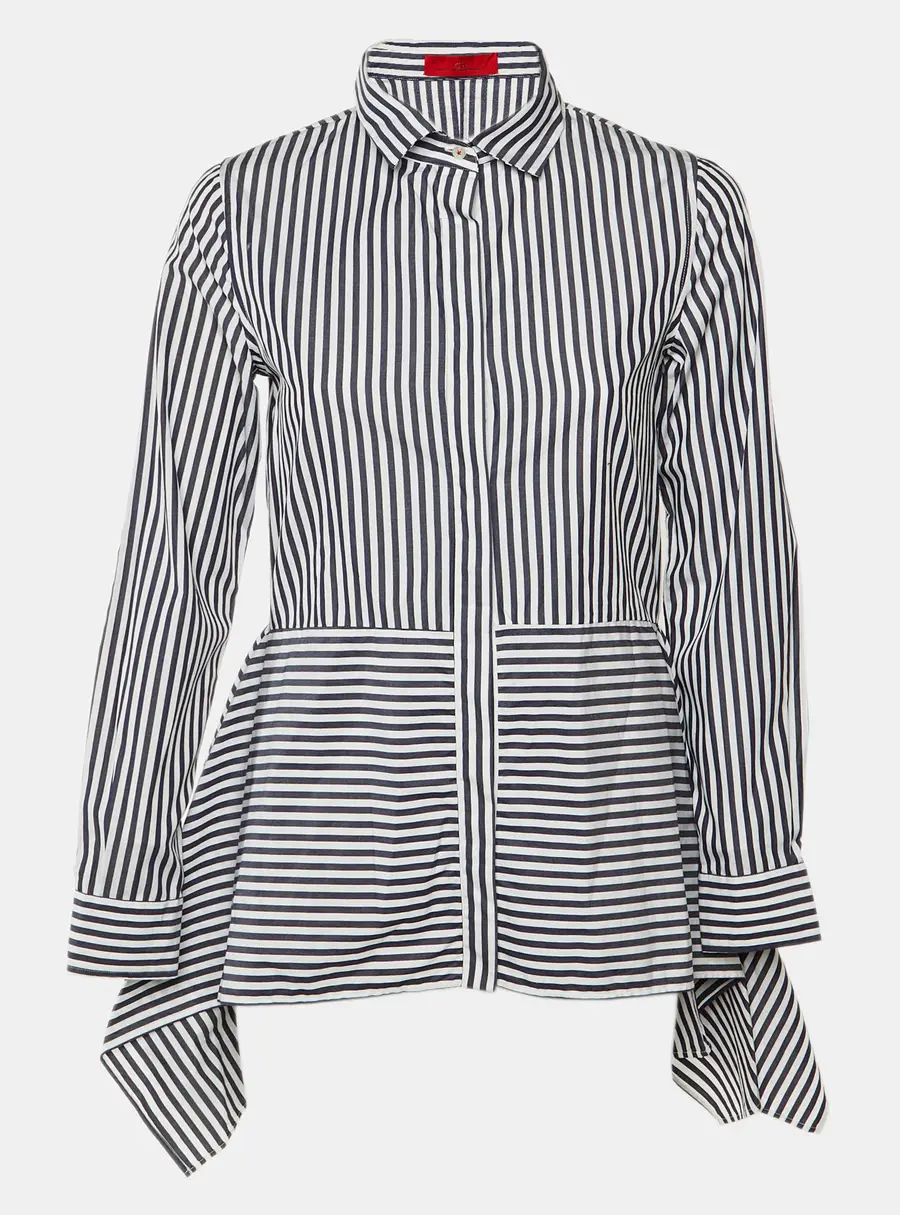 CH Carolina Herrera Navy Blue & White Striped Cotton Asymmetric Hem Shirt M