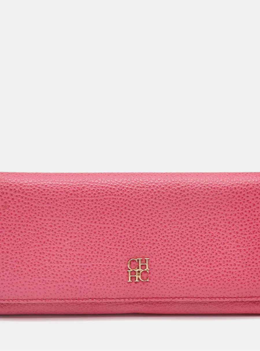 Carolina Herrera Pink Leather Flap Trifold Continental Wallet