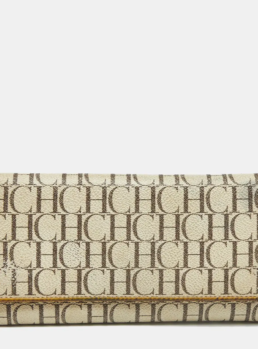 Carolina Herrera Off White Monogram Coated Canvas and Leather Trifold Continental Wallet