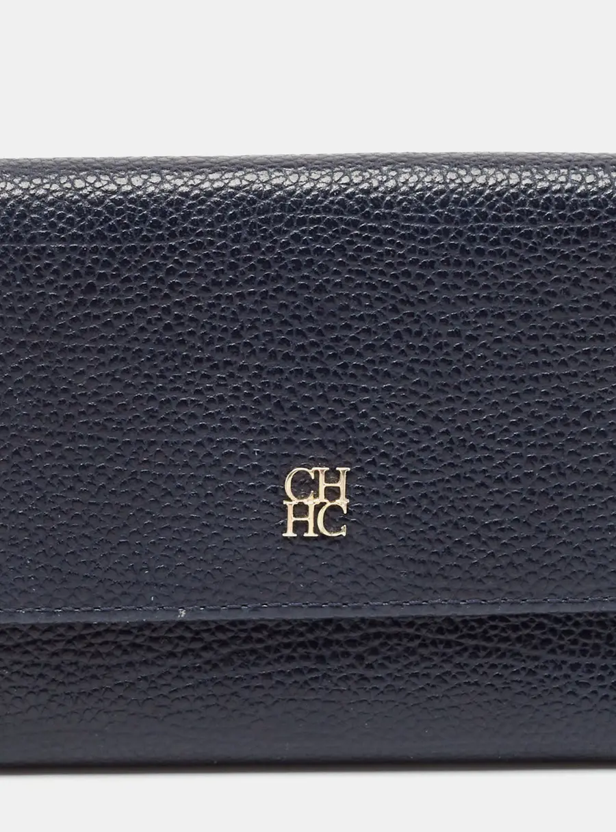 Carolina Herrera Navy Blue Leather Logo Trifold Wallet