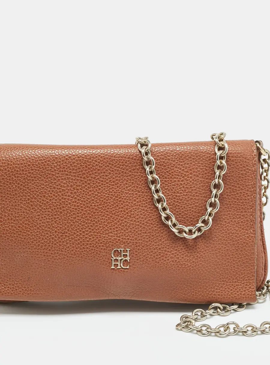 Carolina Herrera Brown Leather Chain Clutch