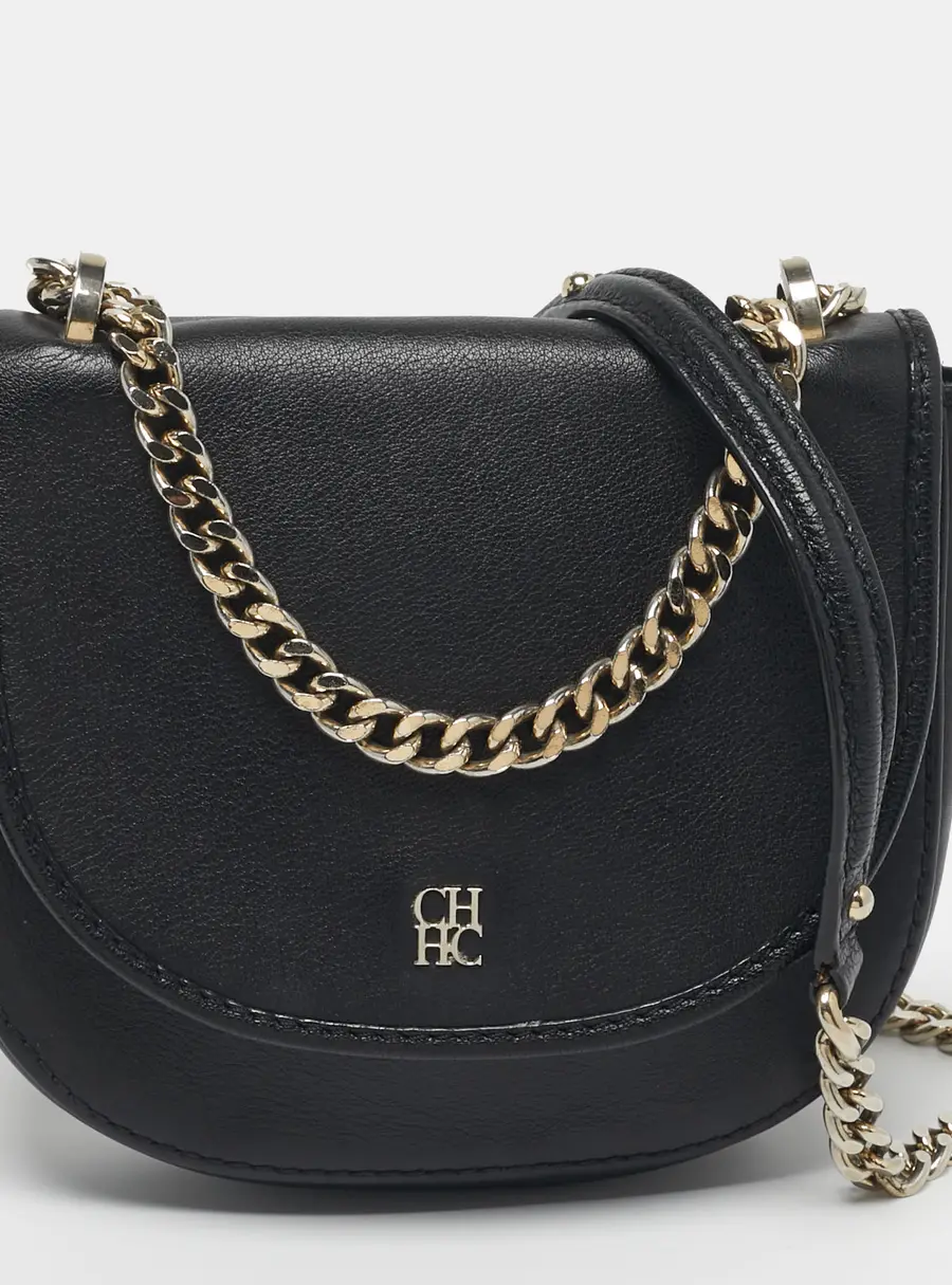 Carolina Herrera Flap Chain Black Leather Crossbody Bag
