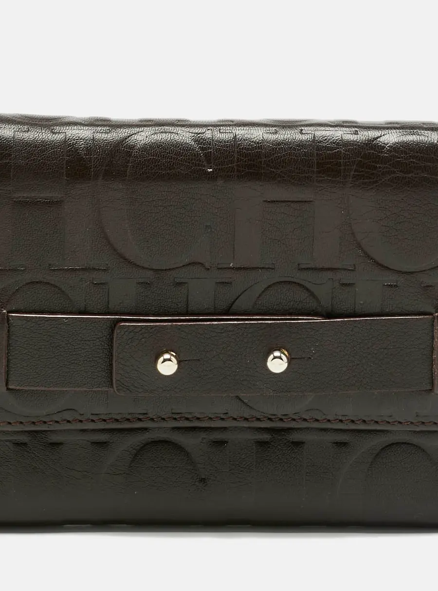 Carolina Herrera Dark Brown Monogram Leather Trifold Wallet