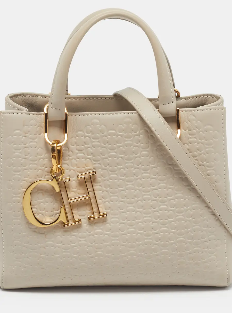 Carolina Herrera Duchess Mini Monogram Embossed Leather Tote