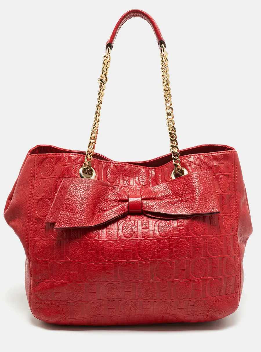 Carolina Herrera Audrey Red Monogram Leather Tote