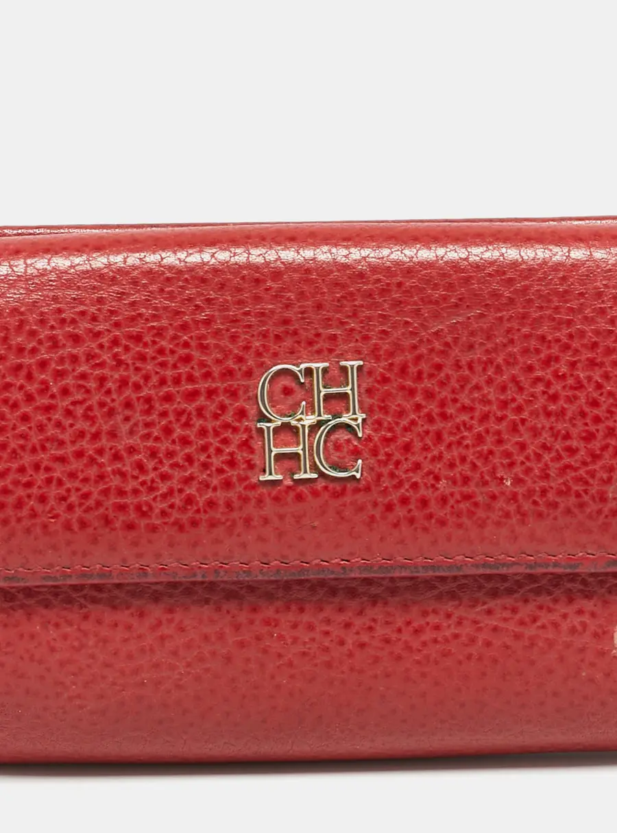 Carolina Herrera Logo Red Leather Trifold Wallet