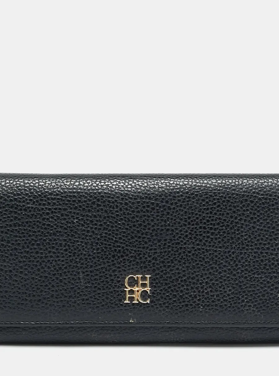 Carolina Herrera Logo Black Leather Trifold Wallet